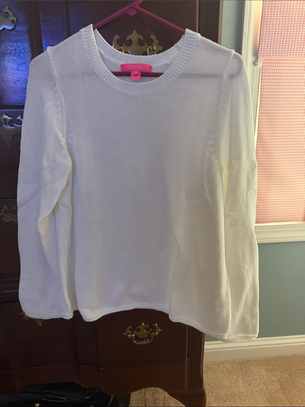 Lilly Pulitzer White Knit Sweater with Pink Label